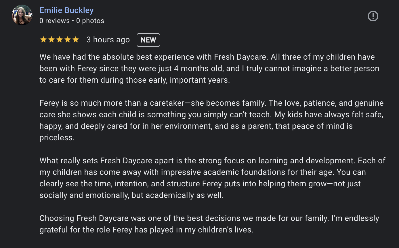 Google review from Emilie Buckley